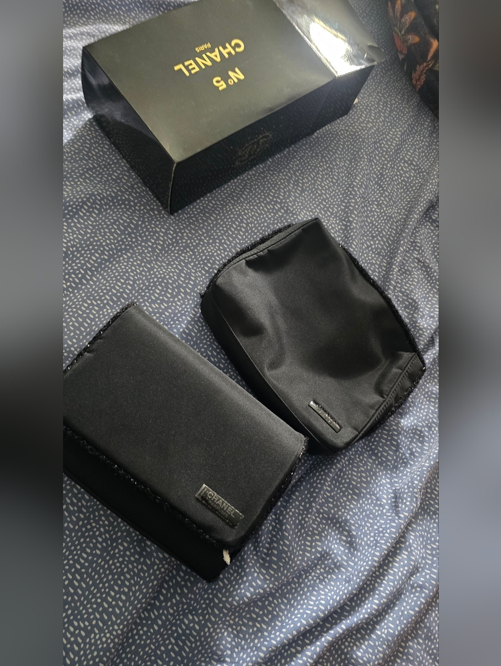 2 Chanel Black Quilted Trim Clutch